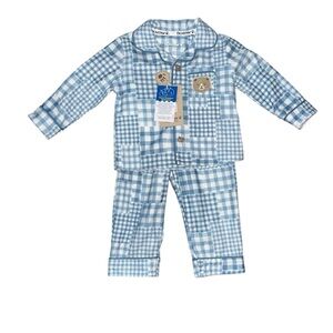 BearPaw Blue Checkered Flannel Kids Pajama Set